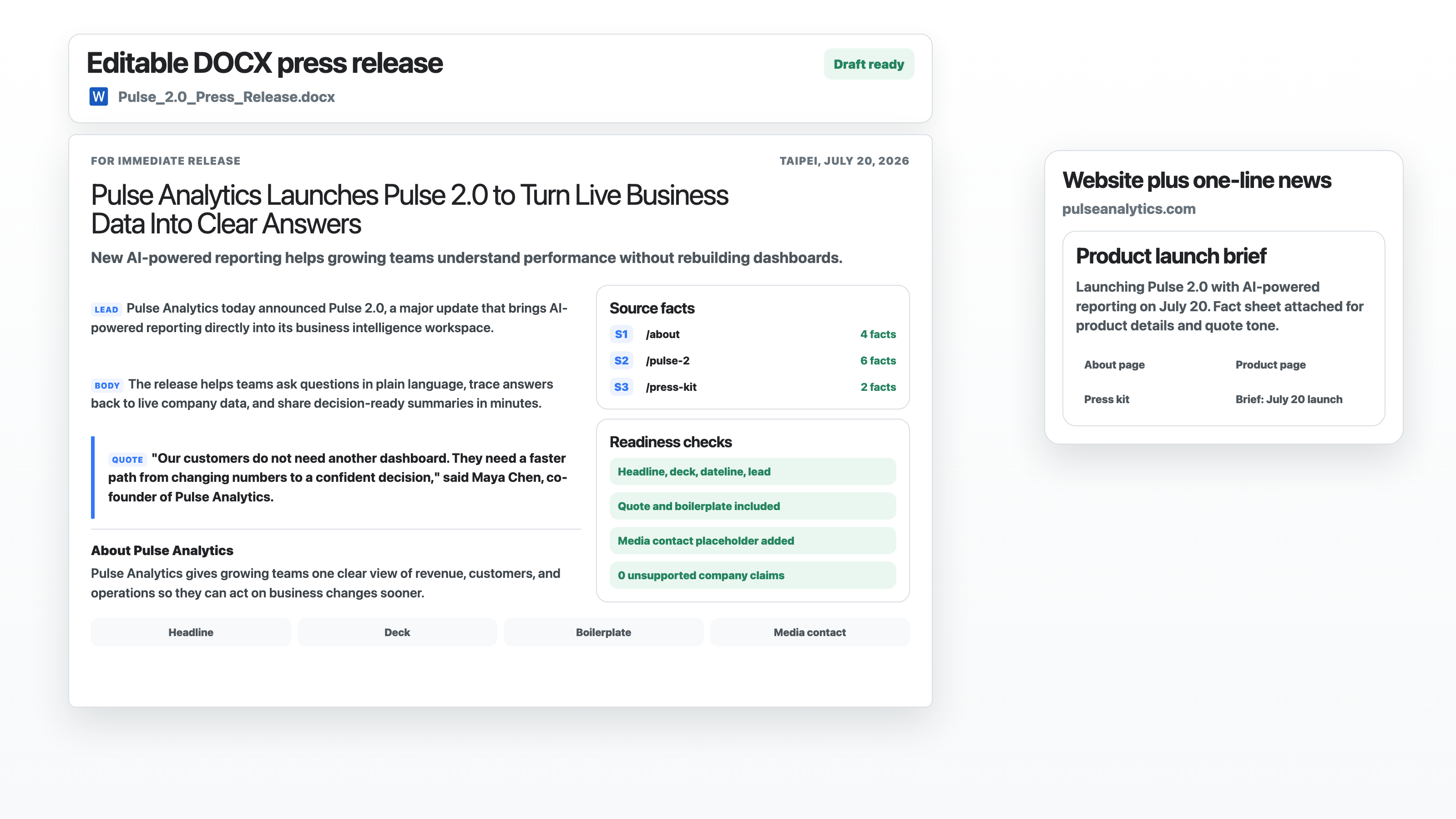 A complete press release draft created by MoClaw